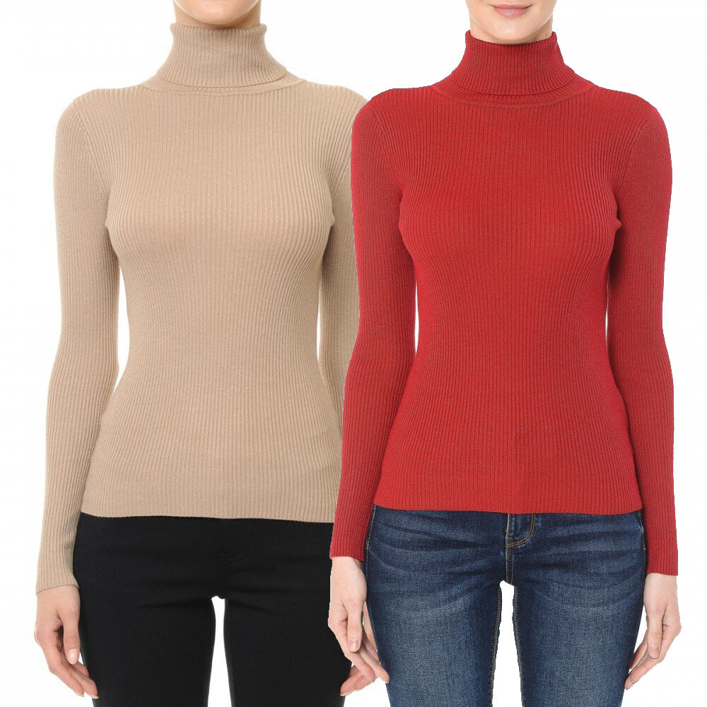 Ambiance TURTLENECK Ribbed LONG SLEEVE FINE-GAUGE SWEATER TOP