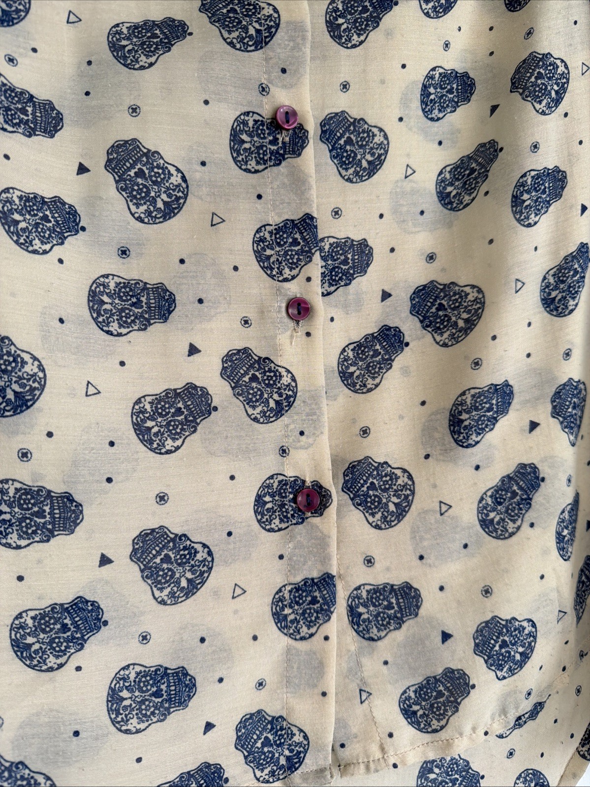 Stradivarius Sugar Skull Print Sheer Button -Down Shirt S