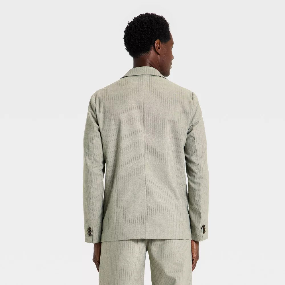Houston White Men Single Breasted Blazer – Gray Twill Pinstripe L