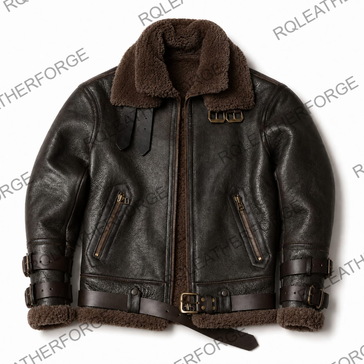 Men’s Genuine Sheepskin B3 Aviator Flight Bomber Leather Jacket Brown Winter Coa