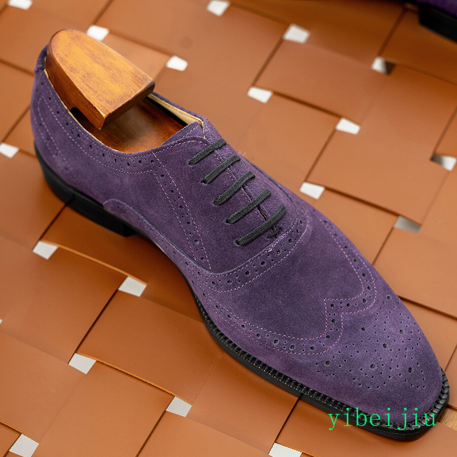 Men’s Wing Tip Dress Real Suede Leather Shoes Wing Tip Brogue Handmade Vintage