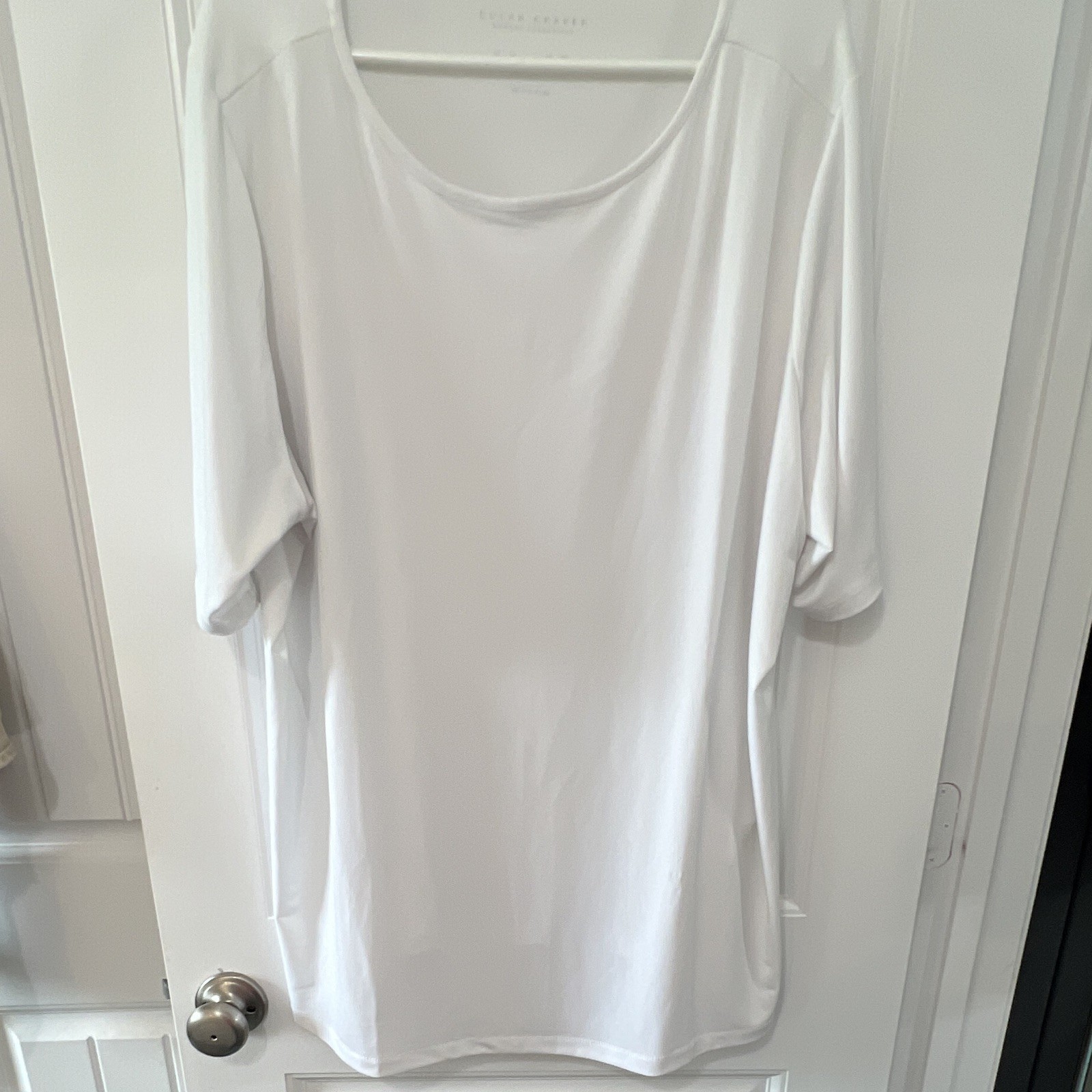Susan Graver Plus 3X White Solid Knit Scoop Neck Short Sleeve Pullover Top
