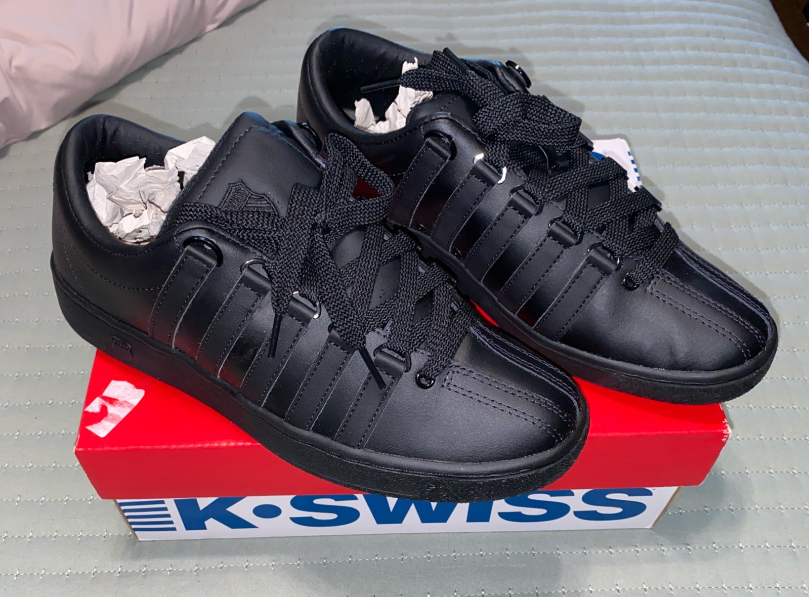 K-Swiss Sz 9.5M Classic 2000 06506-001 Black Leather Sneakers