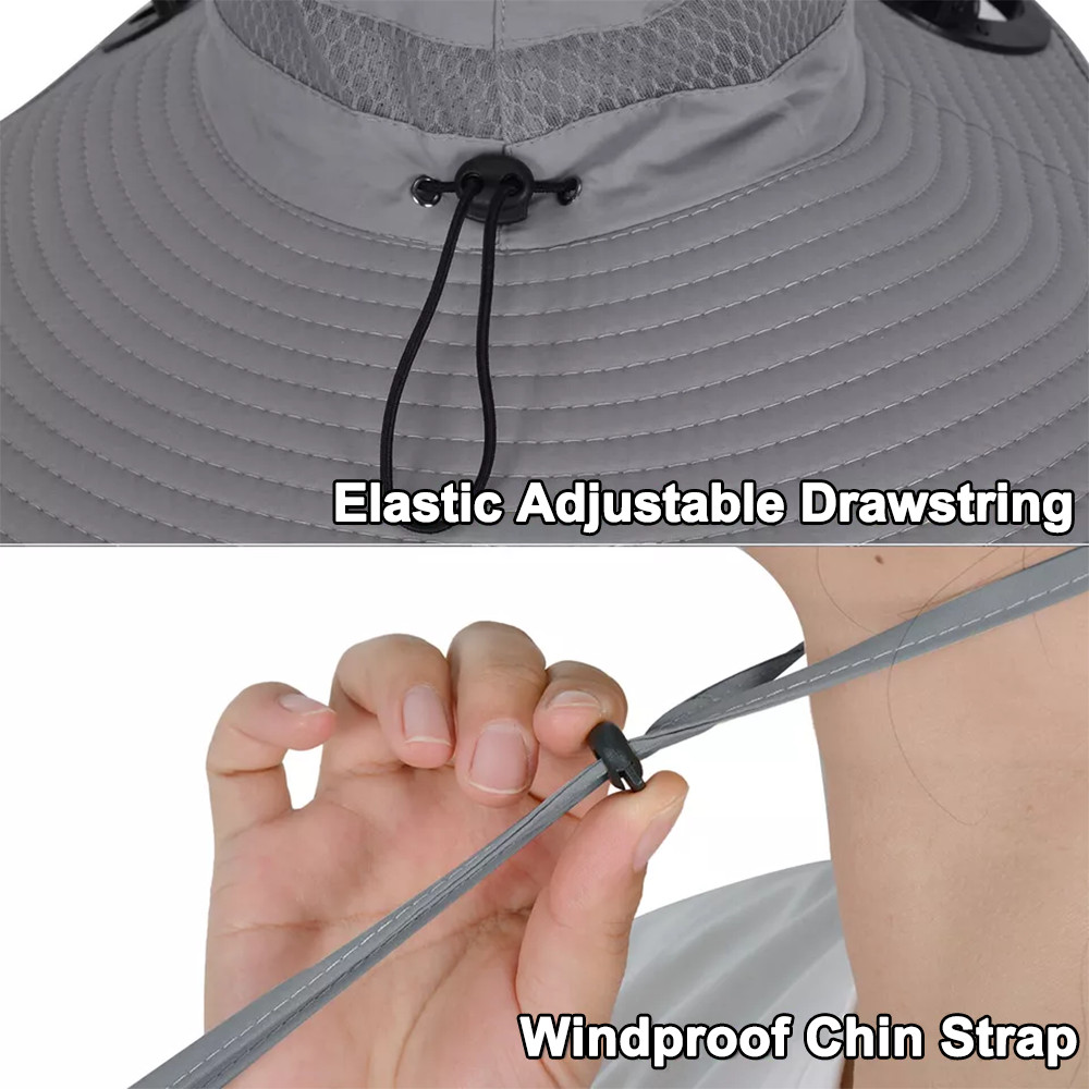 Sun Hat with Fans Solar Power USB Cooling Hats Wide Brim Fishing Camping Bucket