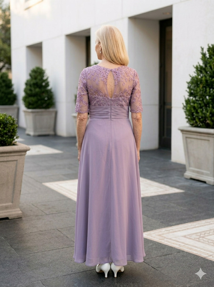 The Loretta Collection “Lilac & Lace” Chiffon Formal Gown (Size 8/10 – Medium)