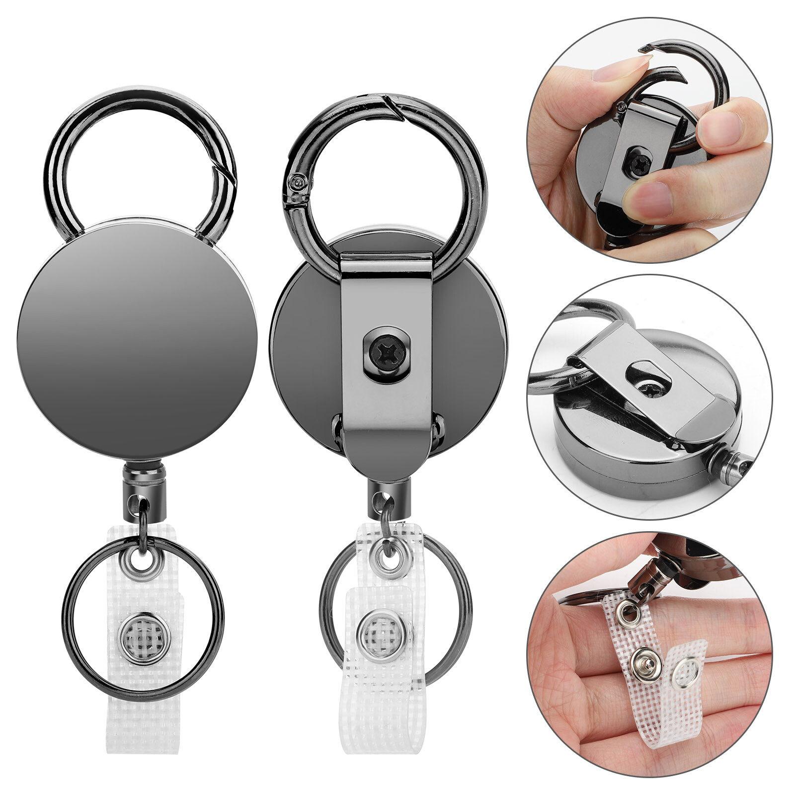 2 Pack Heavy Duty Retractable Badge Reel ID Card Holder With Belt Clip Key Ring