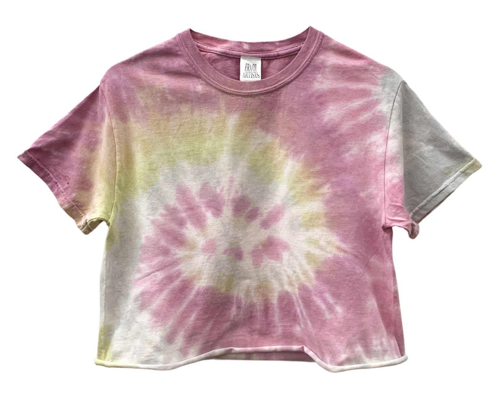 Pastel Tie Dye Unisex Cropped Tee, Hand Dyed, Raw Bottom Edge