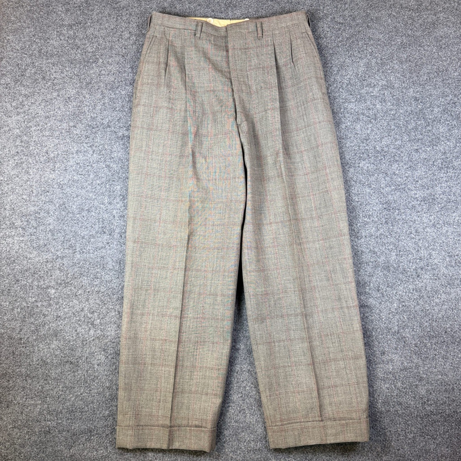 Vintage 50s Drop Loop Pants Mens 32×28 Plaid Wool Talon Zip Pleated Rockabilly