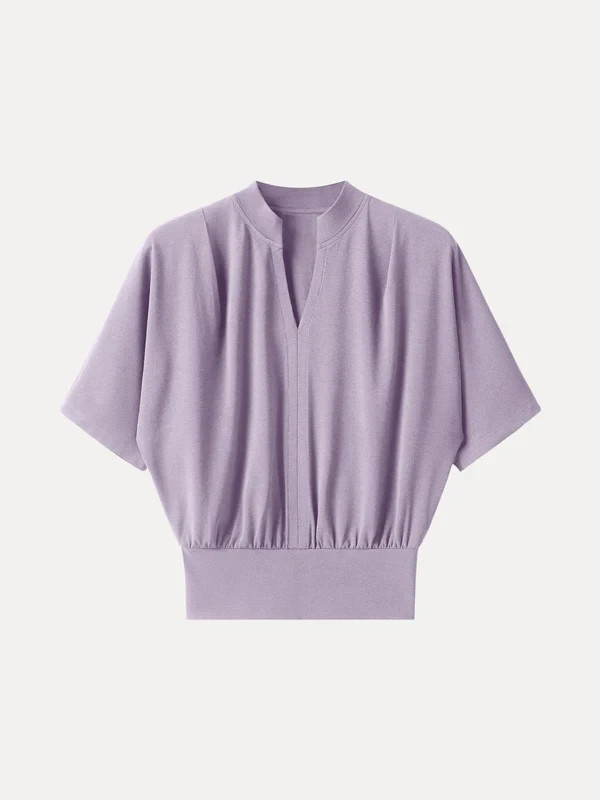SALE! OGL MOVE Stand Collar V Neck Short Sleeve Top Casual Women No Import Fee