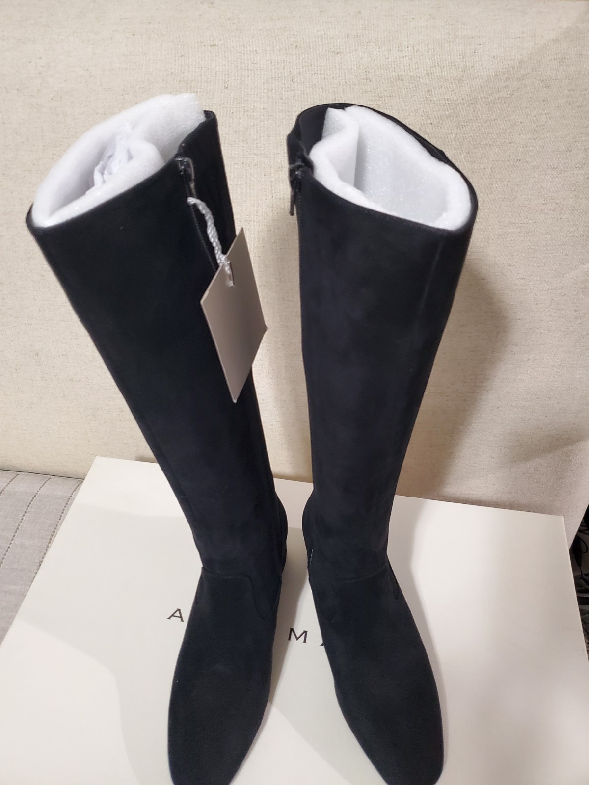 Alex Marie Prizelle Black Knee High Zip Riding Boot Faux Suede Almond Toe 8M