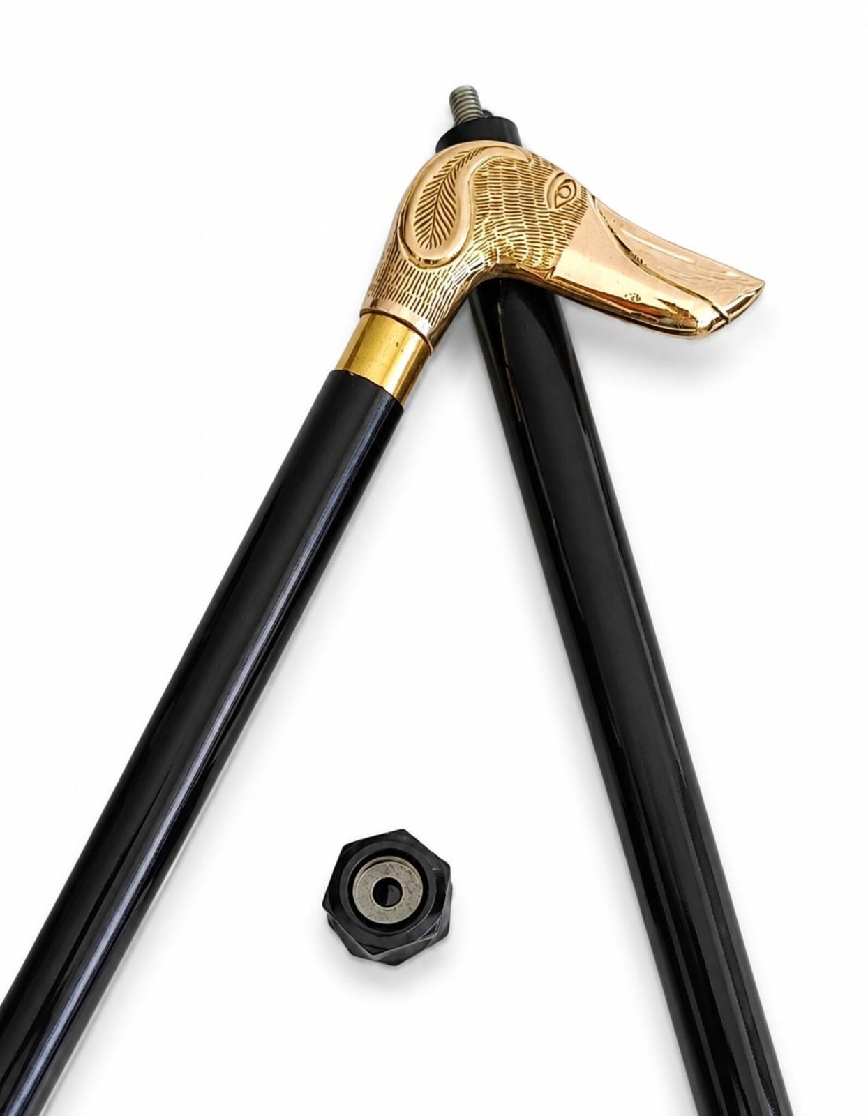 Brass Dog Head Walking Cane | Vintage Gentleman’s Cane 36 Inch Gift for father
