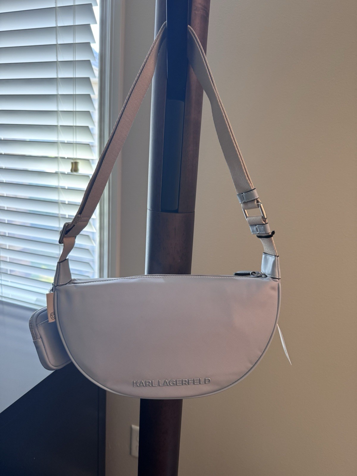 NWT KARL LAGERFELD light blue Crescent Shoulder Bag Zip Closure Choupette Pouch