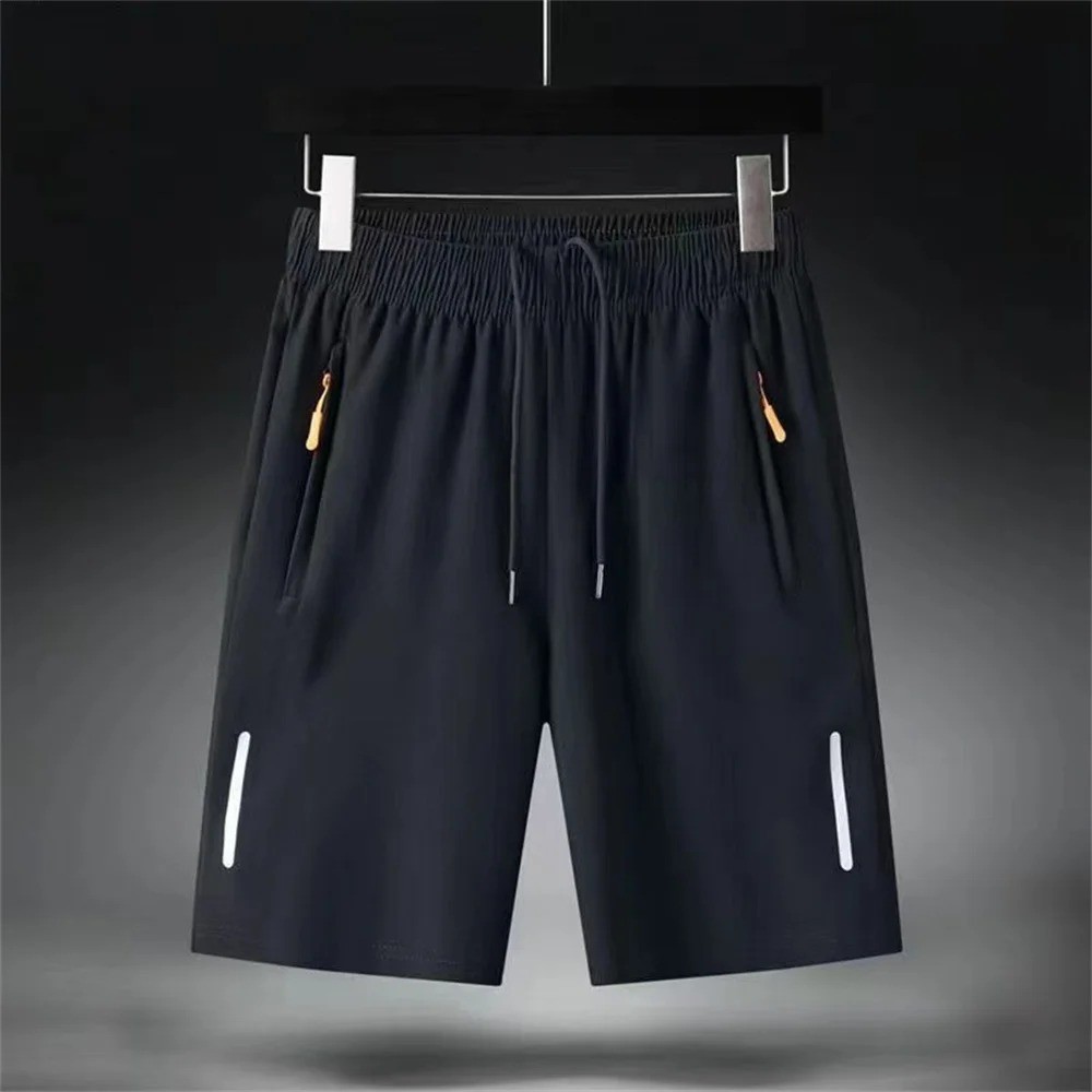 Men Ice Silk Shorts Quick Dry Summer Beach Gym Sport Zipper Pocket