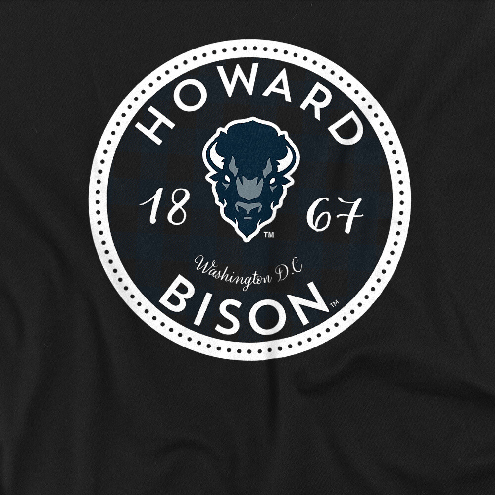 Howard University Adult T-Shirt Plaid Badge, Black, S-5XL