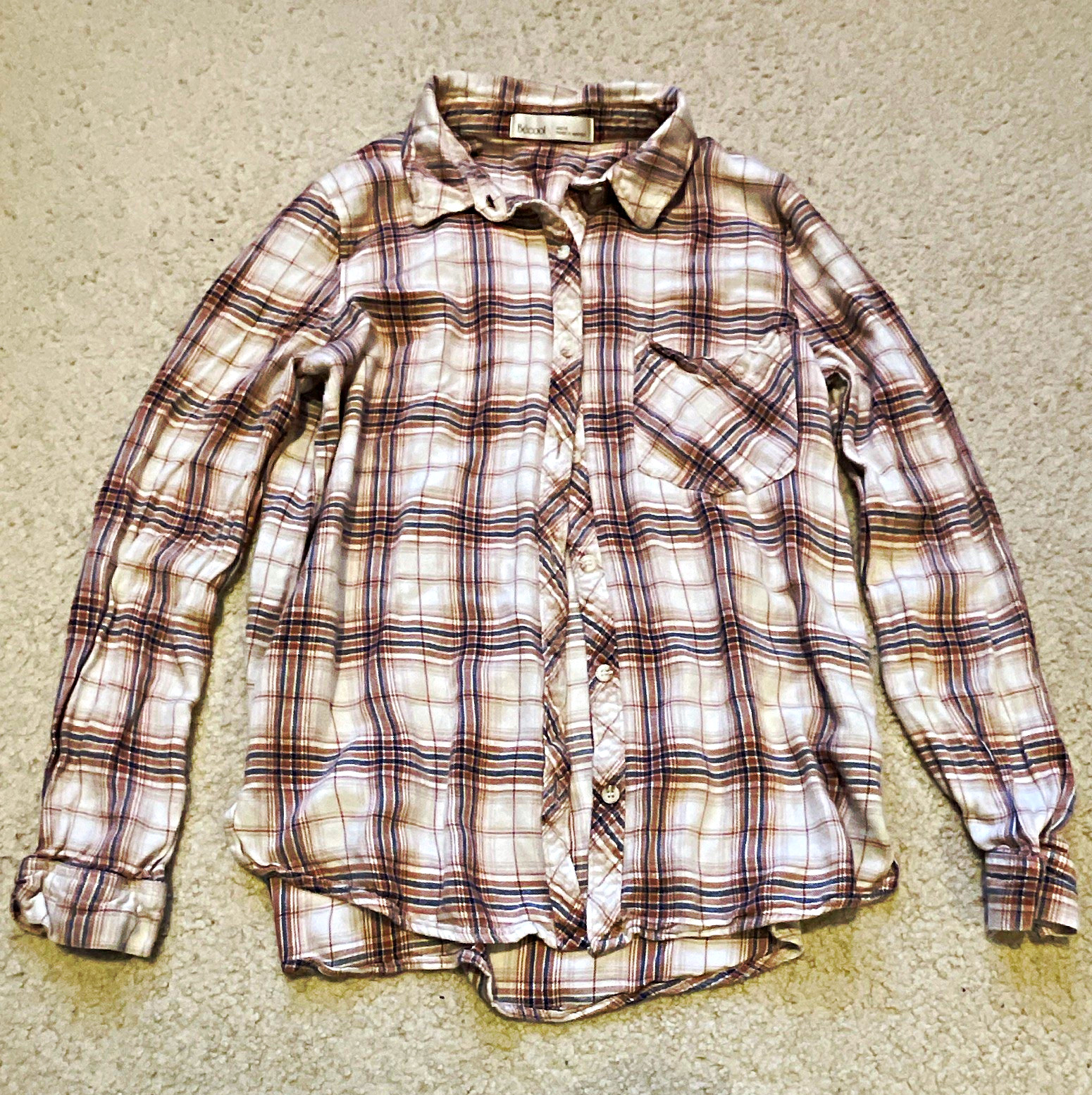 Becool Plaid Flannel Button-Up Collared Long Sleeve Shirt, Beige/Brown, M