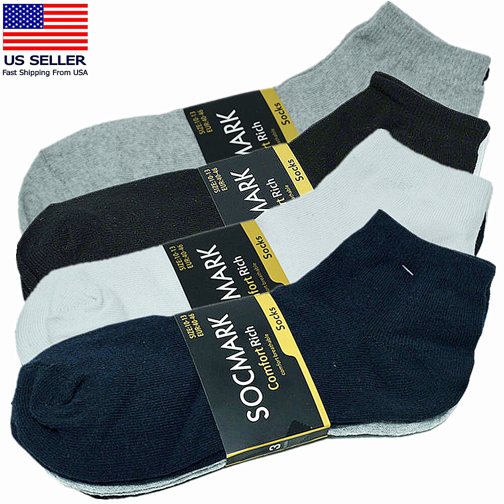 Mens 3-12 Pairs Cotton Sports Comfort Ankle/Quarter Crew Low Cut Socks Size 9-13