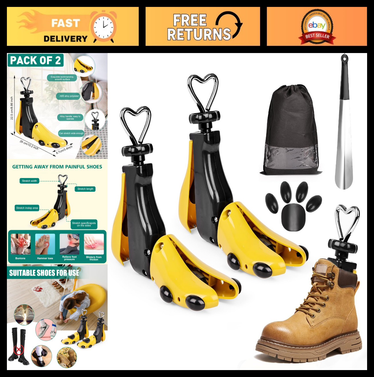 Adjustable Shoe Stretcher Set – 2 Pieces Boot Expander for Width & Length – Unis