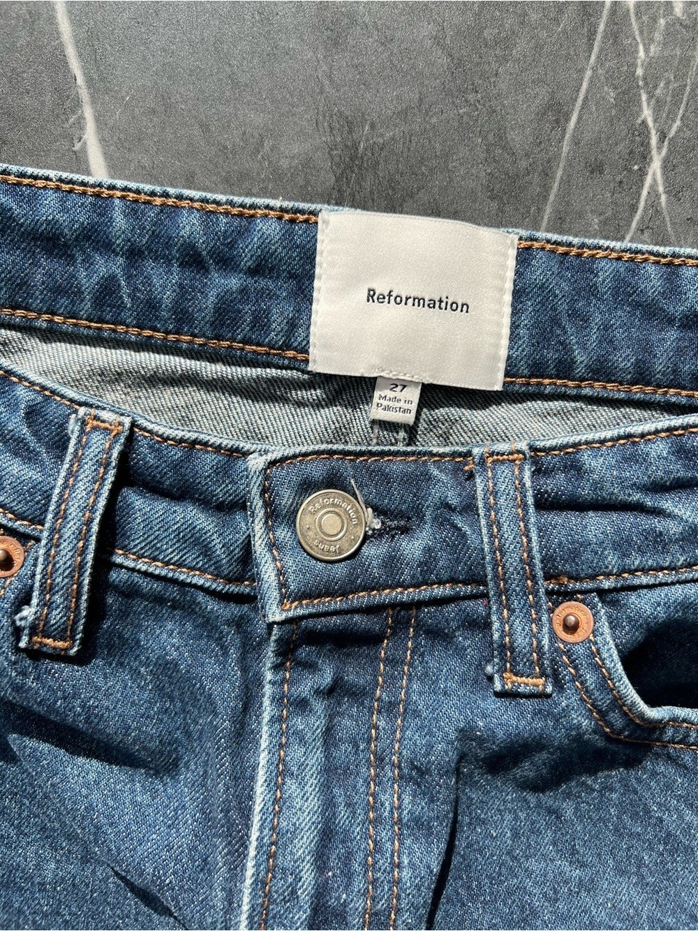NWOT $148 | Reformation Lydia High Waist Denim Miniskirt in Huron | Size 27