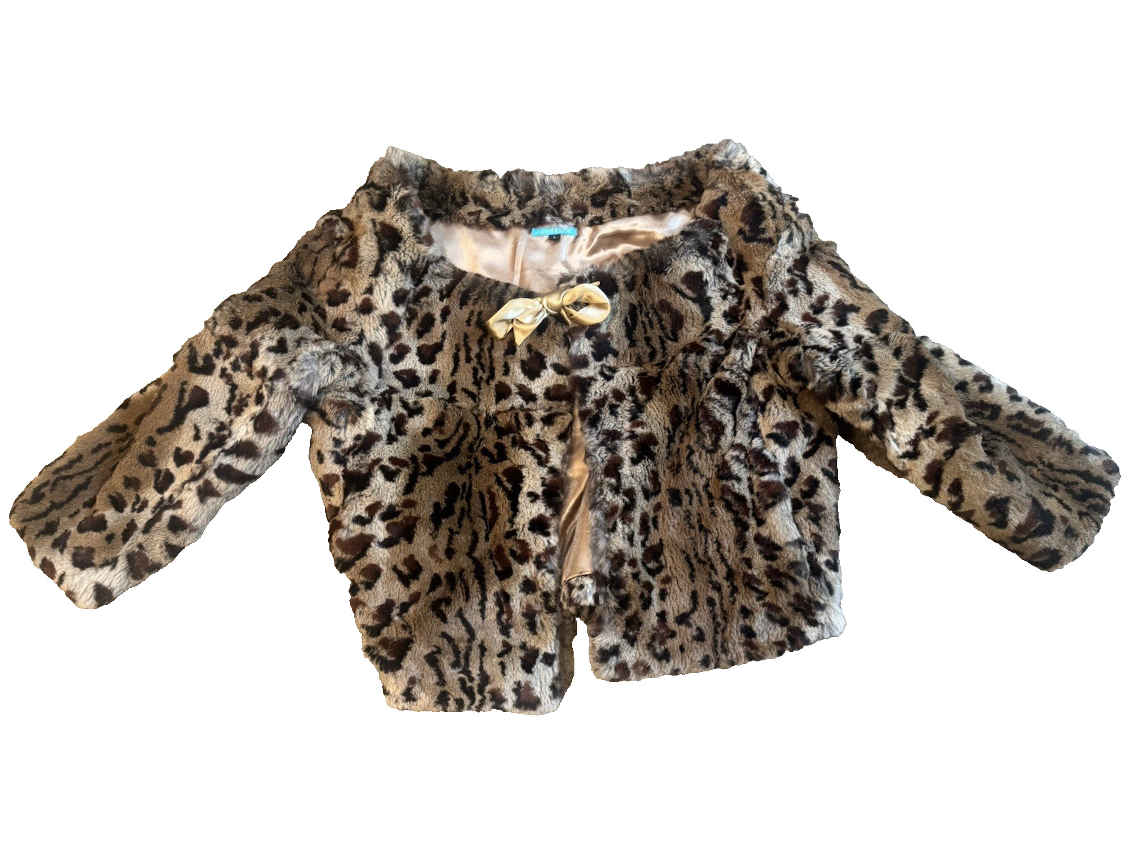 Jocelyn leopard print rabbit fur bolero boat neck with bow tie short sleeves