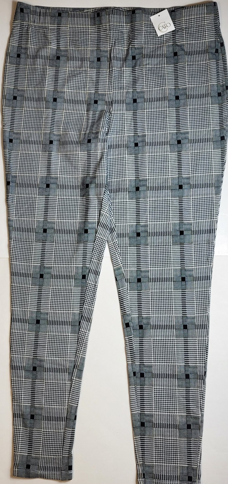 NWT Cato Ankle Leggings Women Large Black+White+Mustard Multi Plaid Stretch 28″L
