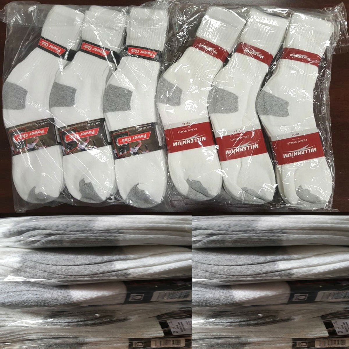 Wholesale Bulk Lot Men’s White/Gray Sports Casual Cotton Crew Socks 9-11 10-13
