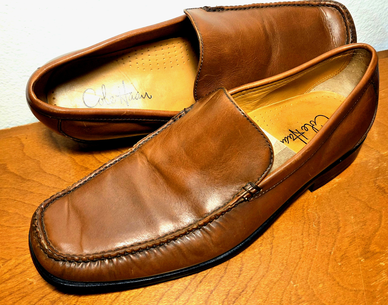 Men’s Cole Haan Moc Toe Slip On Loafers Shoes 10½ M Cognac Brown Leather C05195