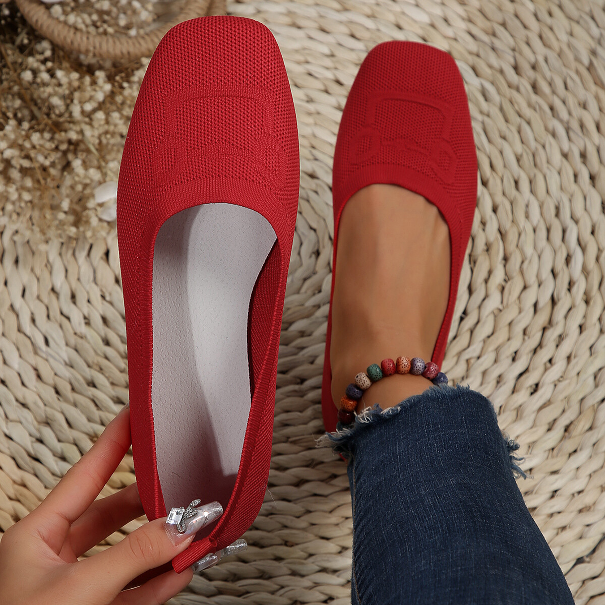 Women’s Ballet Flats Shoes Comfortable Soft Casual Slip on Dress Shoes Square