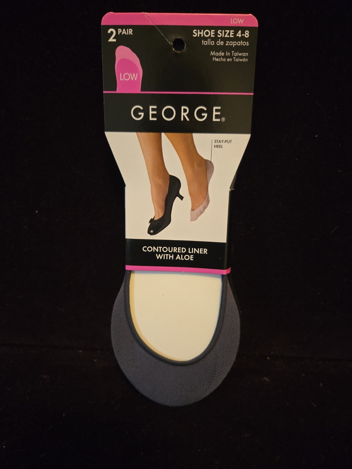 George 2 Pair Contoured Liner With Aloe No Show Socks Shoe Size 4-8