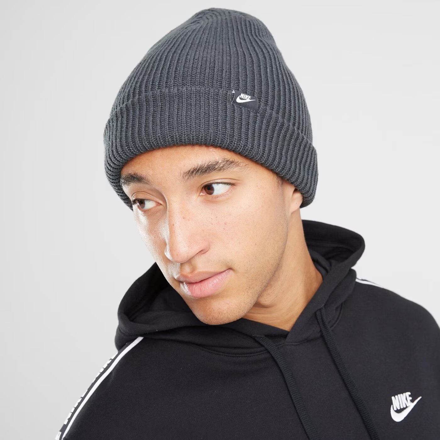 New Nike Beanie Hat Standard Cuff Anthracite Grey White
