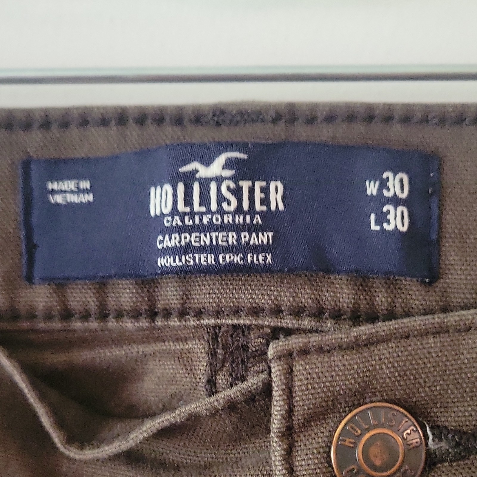 Hollister Men’s Brown Denim Carpenter Pants Epic Flex Straight Flat Front 30