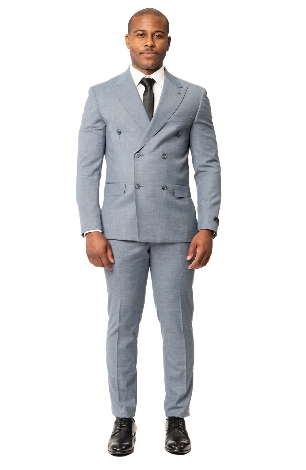 Slim Fit Double Breasted Slate Blue Grey Mens Suit 2 Button Peak Lapel AZAR MAN