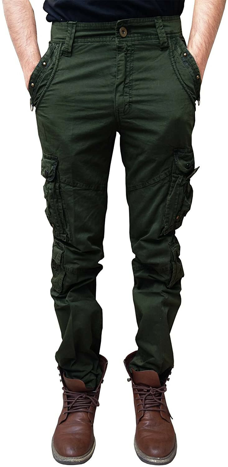 Mens Casual Cargo Pants Relaxed Fit Straight Leg Outdoor Trousers
