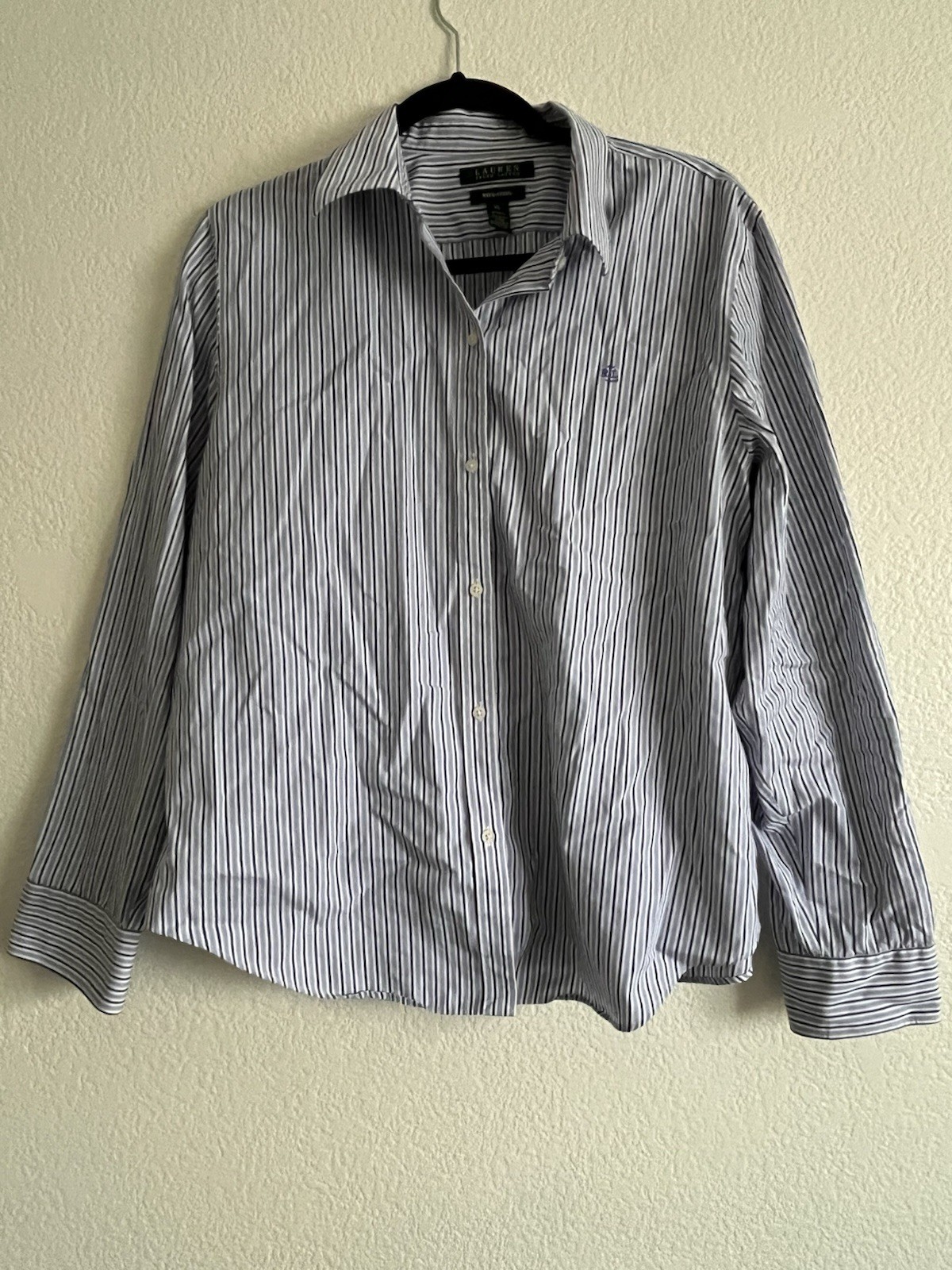 Lauren Ralph Lauren SZ XL Womens Button Up Long Sleeve Stripes Blues Classic