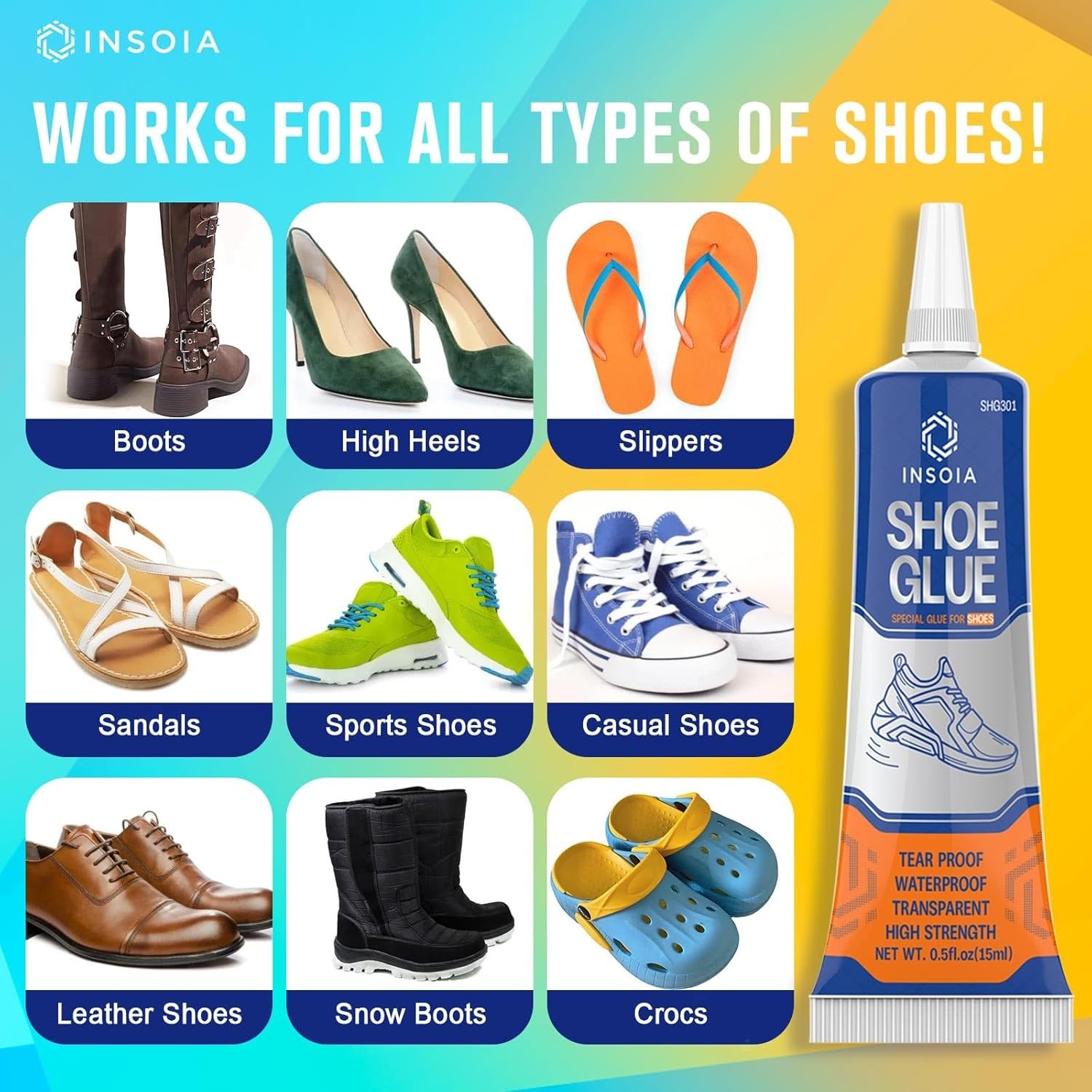 Shoe Glue Sole Repair Kit, Heavy Duty Shoe Adhesive, Waterproof, Flexible, Clear