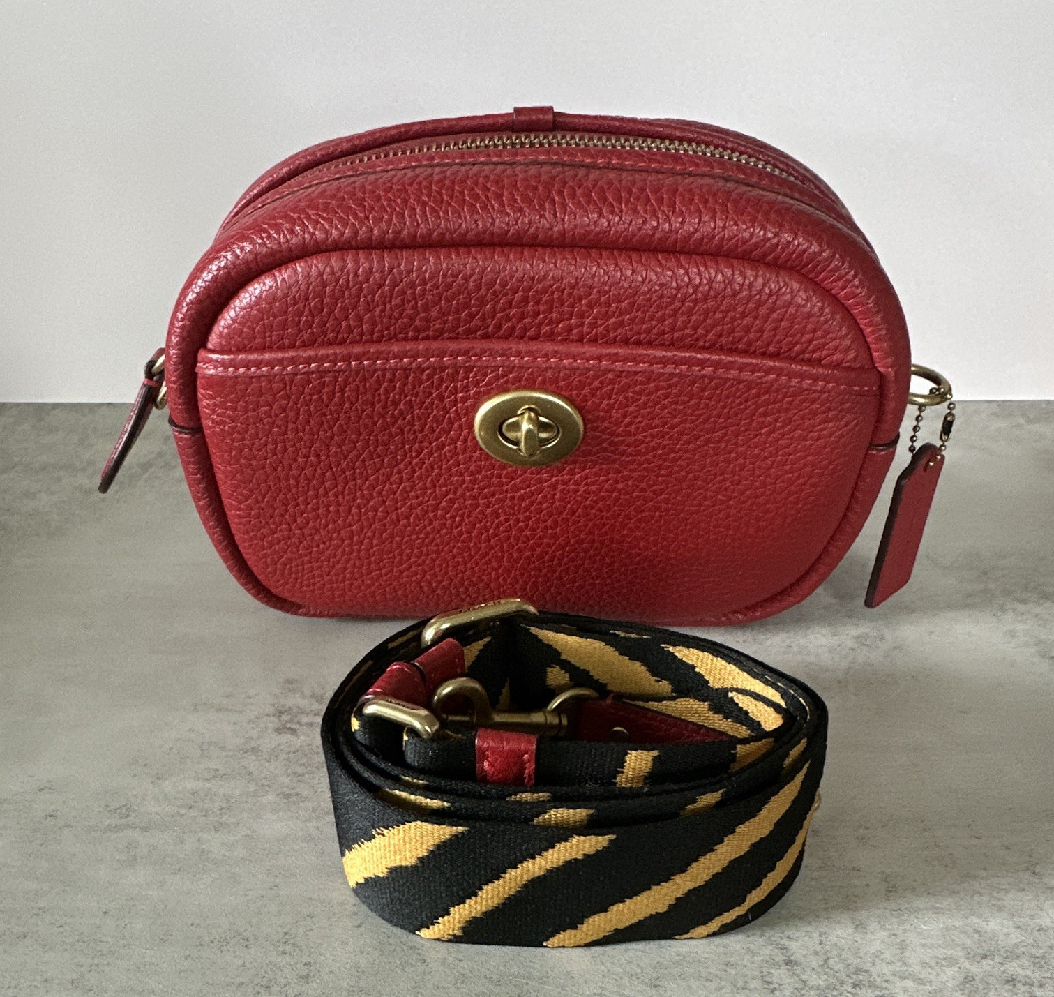 Lunar New Year, Coach Camera Bag Red Pebbled Crossbody Bag