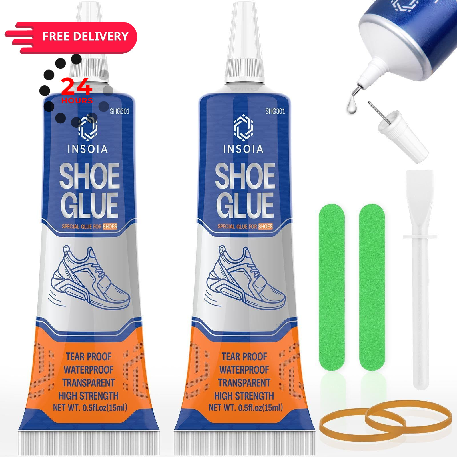 Shoe Glue Sole Repair Kit, 15ML x2 Heavy Duty 15ml x 2, 2 x 15 ML / 0.5 oz
