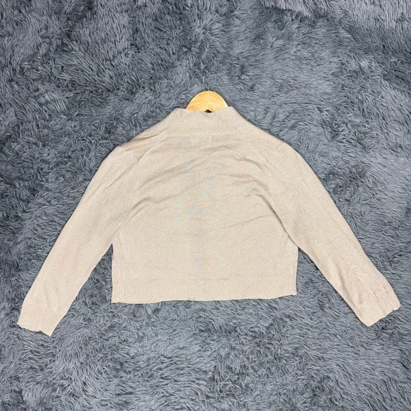 Calvin Klein Metallic Shimmer Open Front Cropped Cardigan Beige Medium M