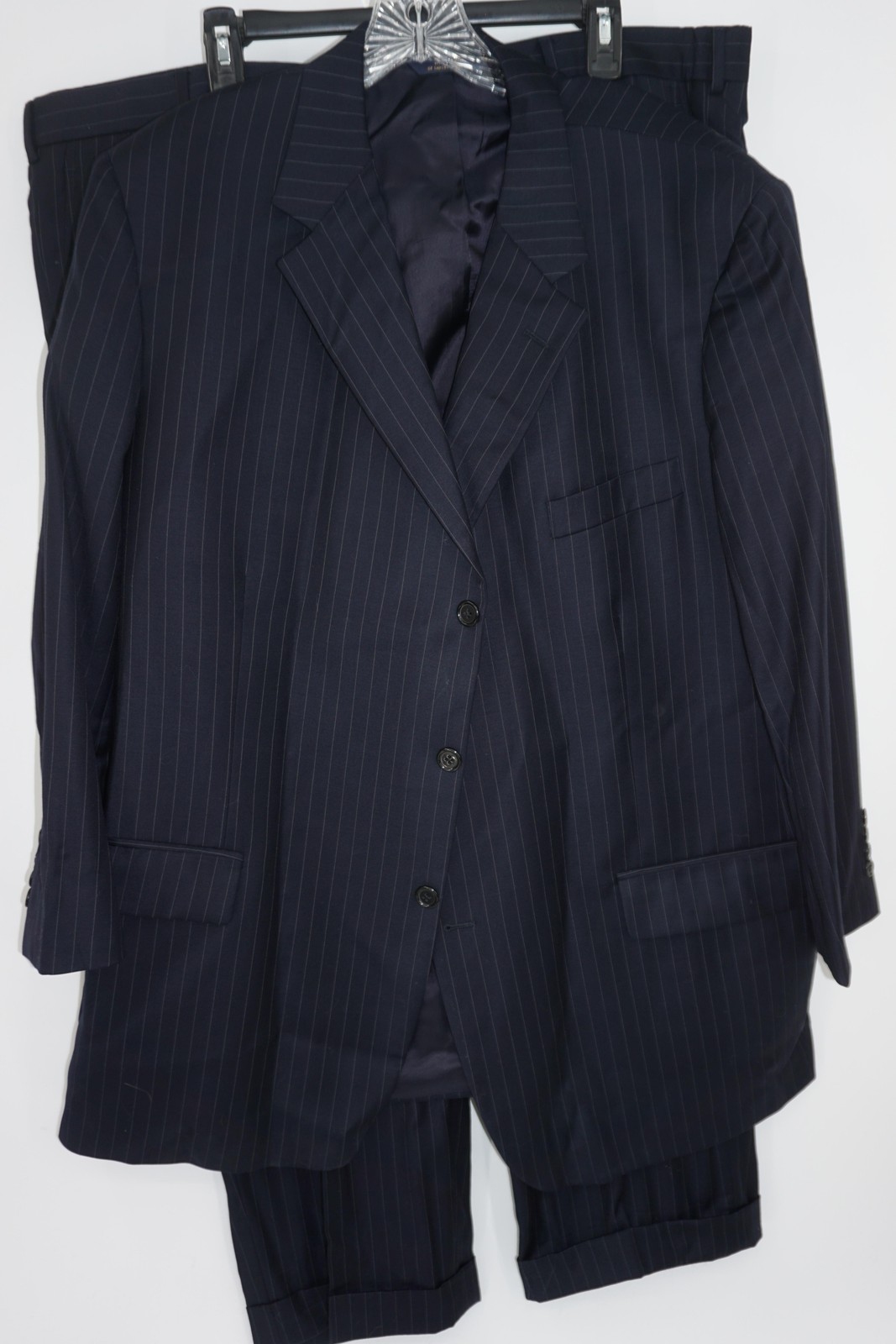 Brooks Brothers Custom Tailored 2-Piece Suit Blue Pinstripe Wool 50R 45×28 USA