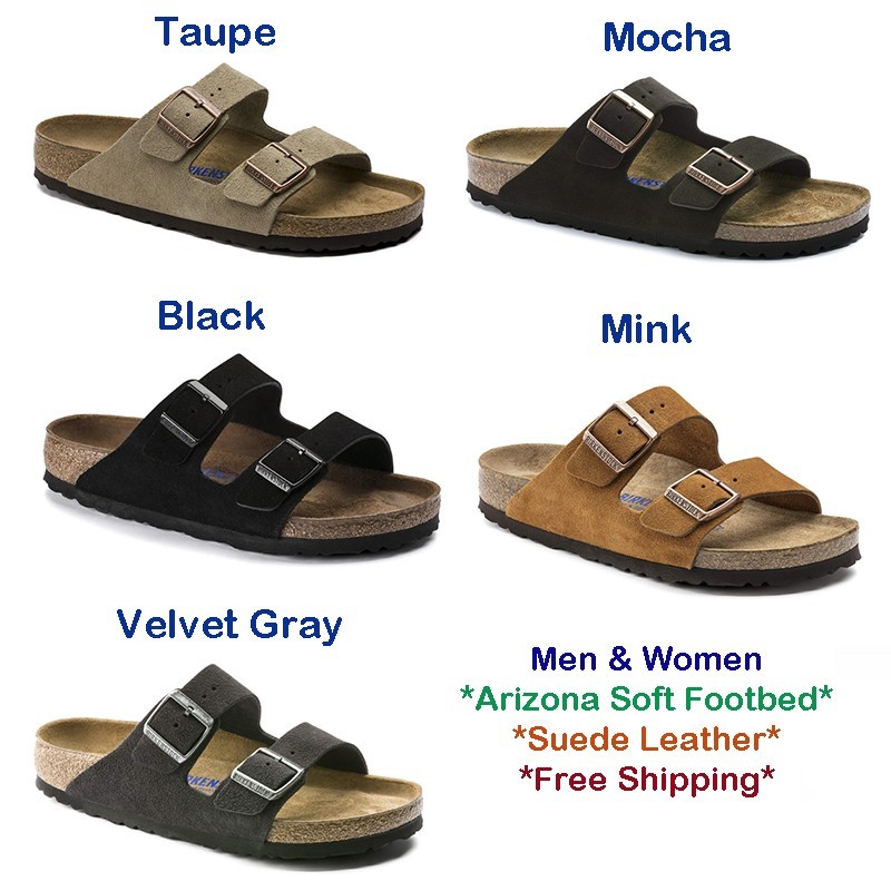 Birkenstock Arizona Soft Footbed Suede Leather Sandals Taupe/Mocha/Black/Mink