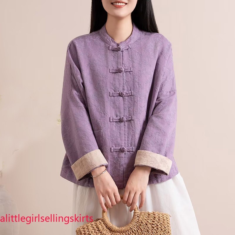 Chinese Style Retro Womens Loose Shirt Cotton Linen Casual Tops Coat Long Sleeve