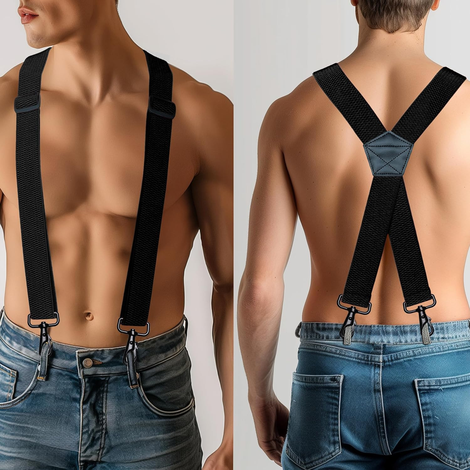 1.48″ Wide Heavy Duty Suspender with 4 Swivel Hooks for Jeans Pants