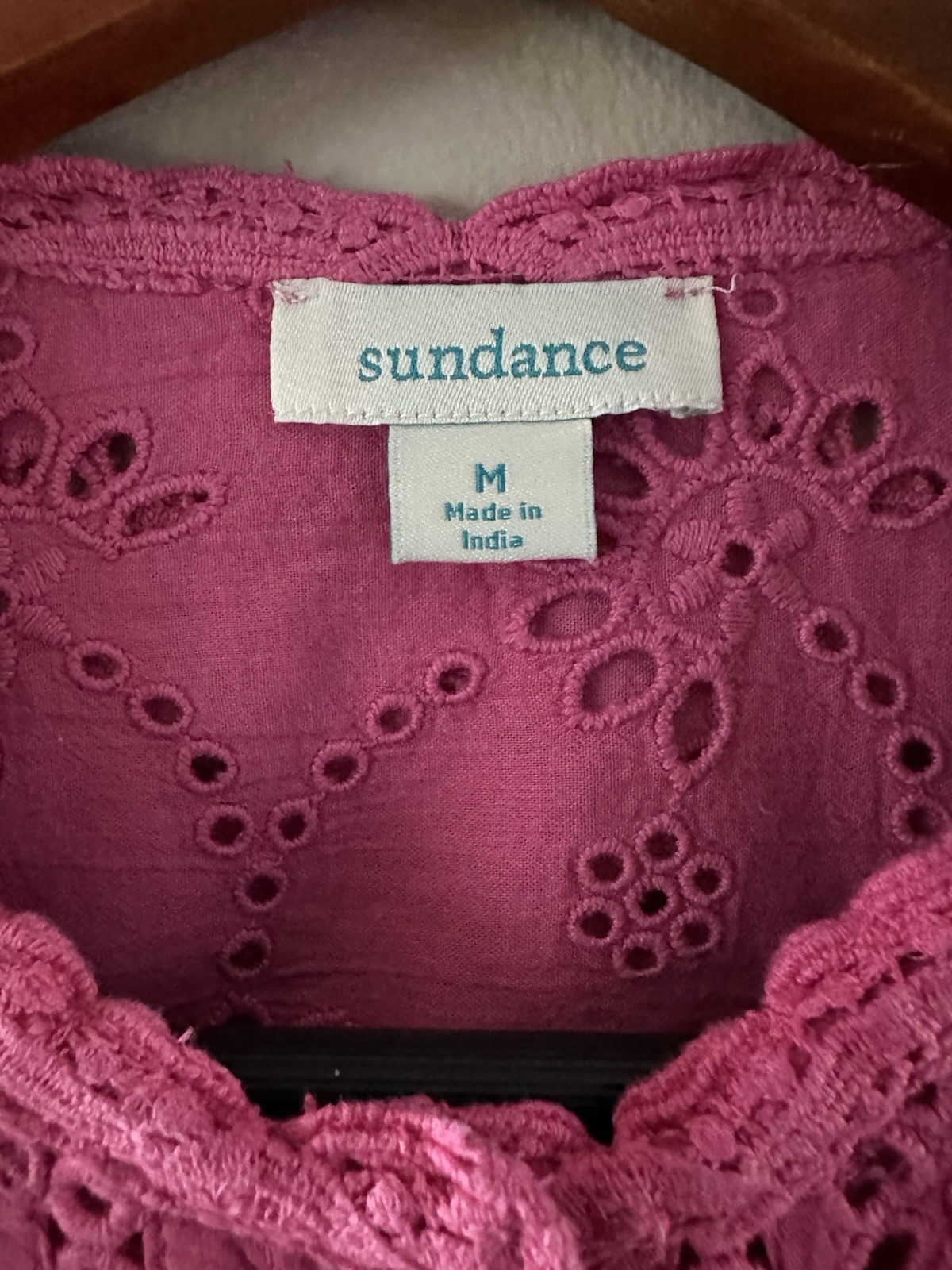 Sundance Pink Cotton Ruffle Embroidered Blouse Size M Boho Victorian Cottagecore