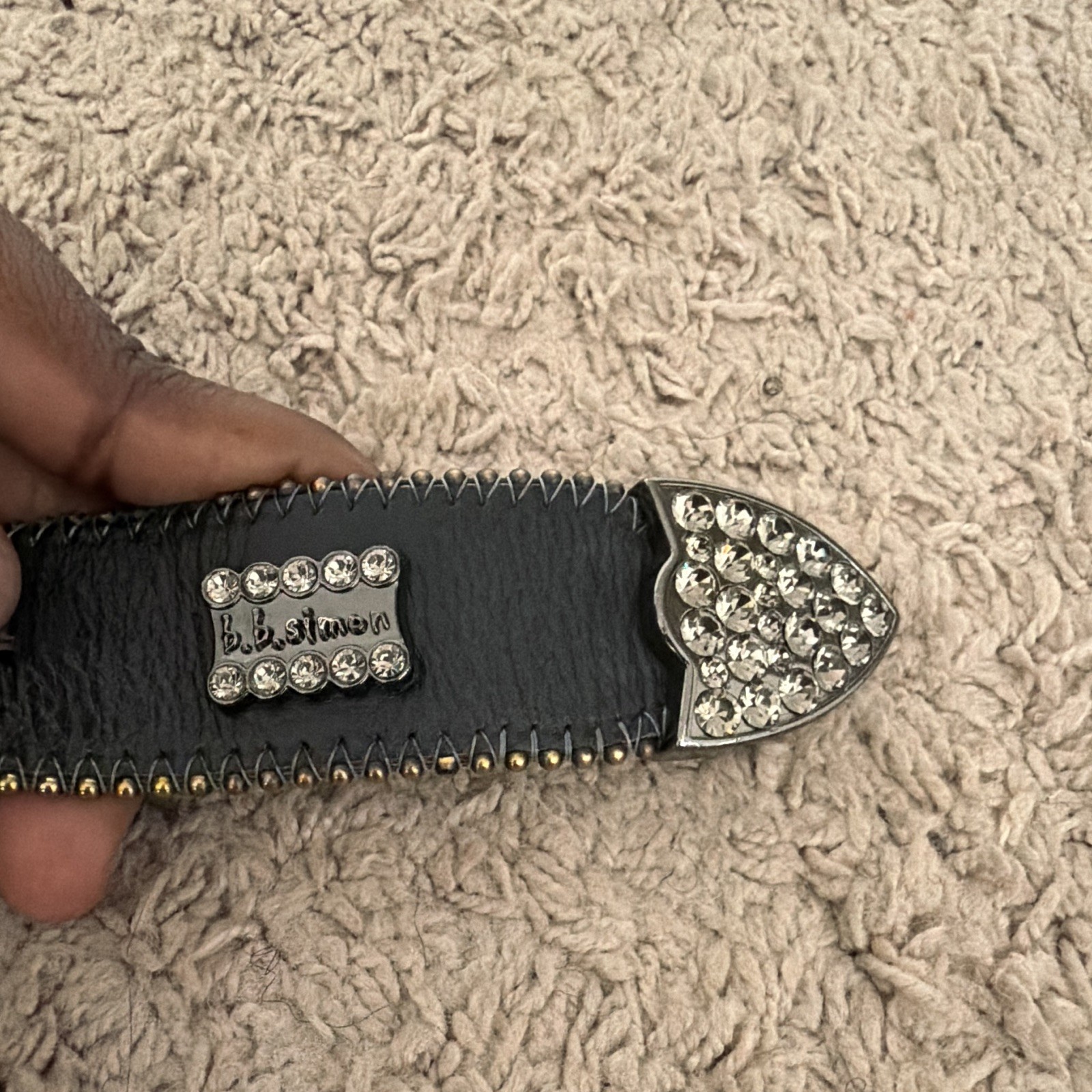 b.b.simon Men’s Black Rhinestone Studded Belt Size 40 Adjustable 1.5 in