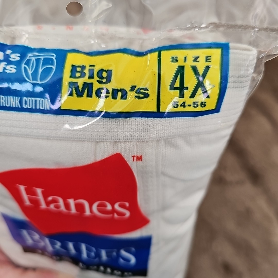3-pack Hanes White Underwear 100% Preshrunk Cotton Briefs Sz 4X Big Mens 54 – 56