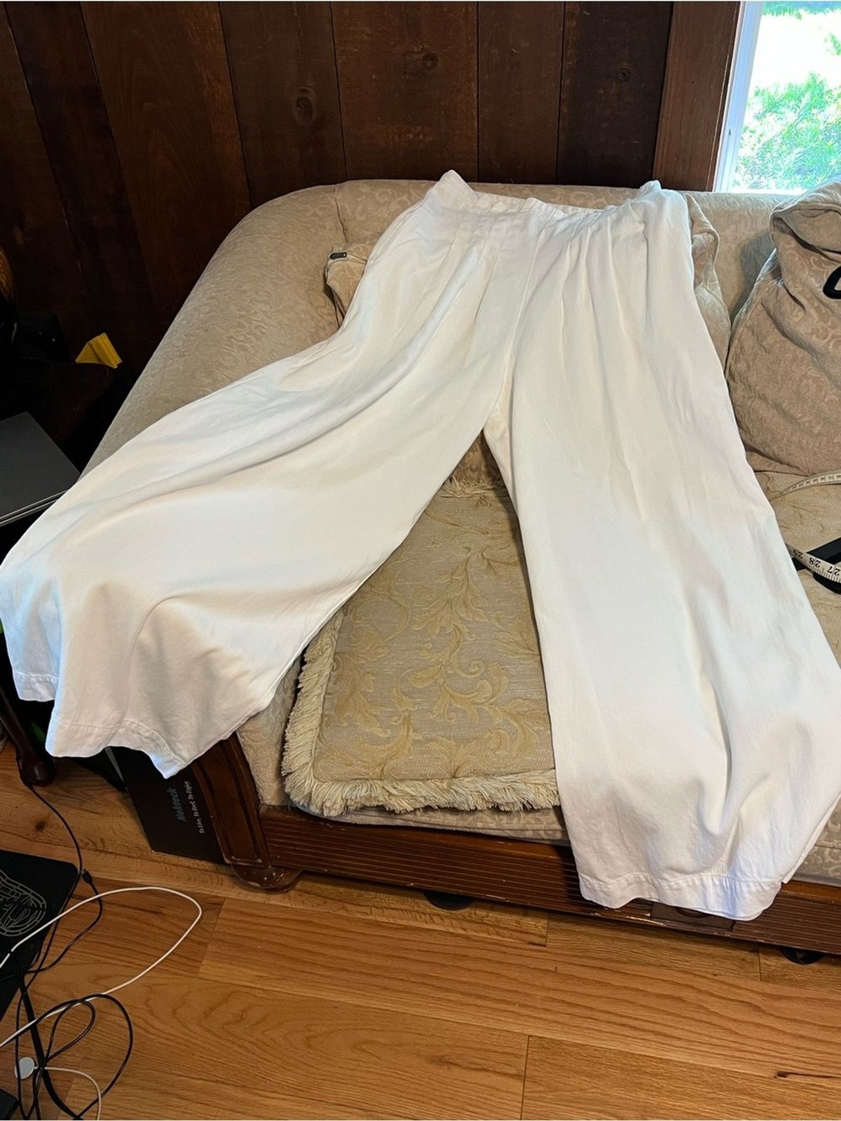 Anthropologie White Pleated Wide Leg Pants with High Waist