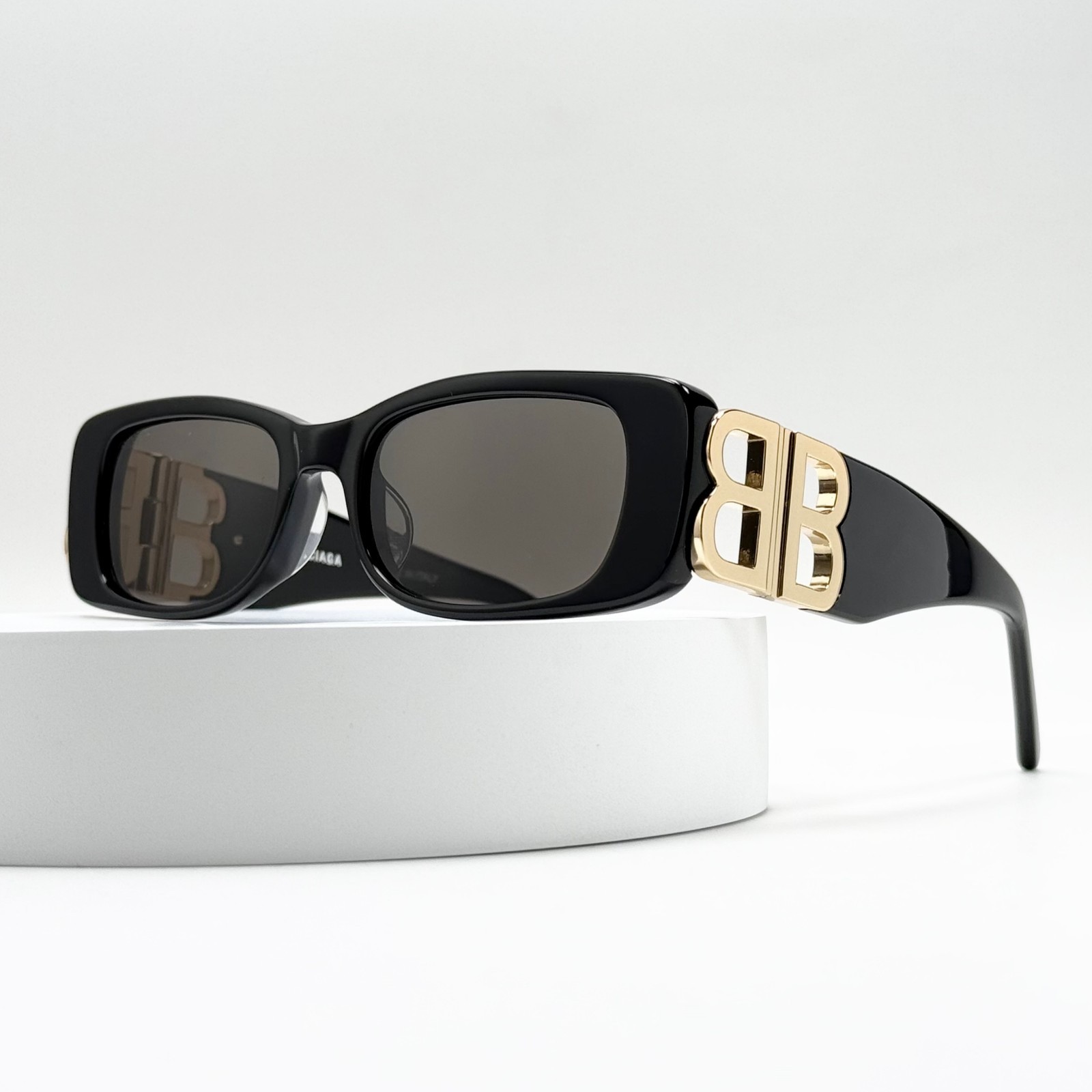 Balenciaga BB0096S 001 Sunglasses Black Rectangle Grey Lens Women 51-18-130