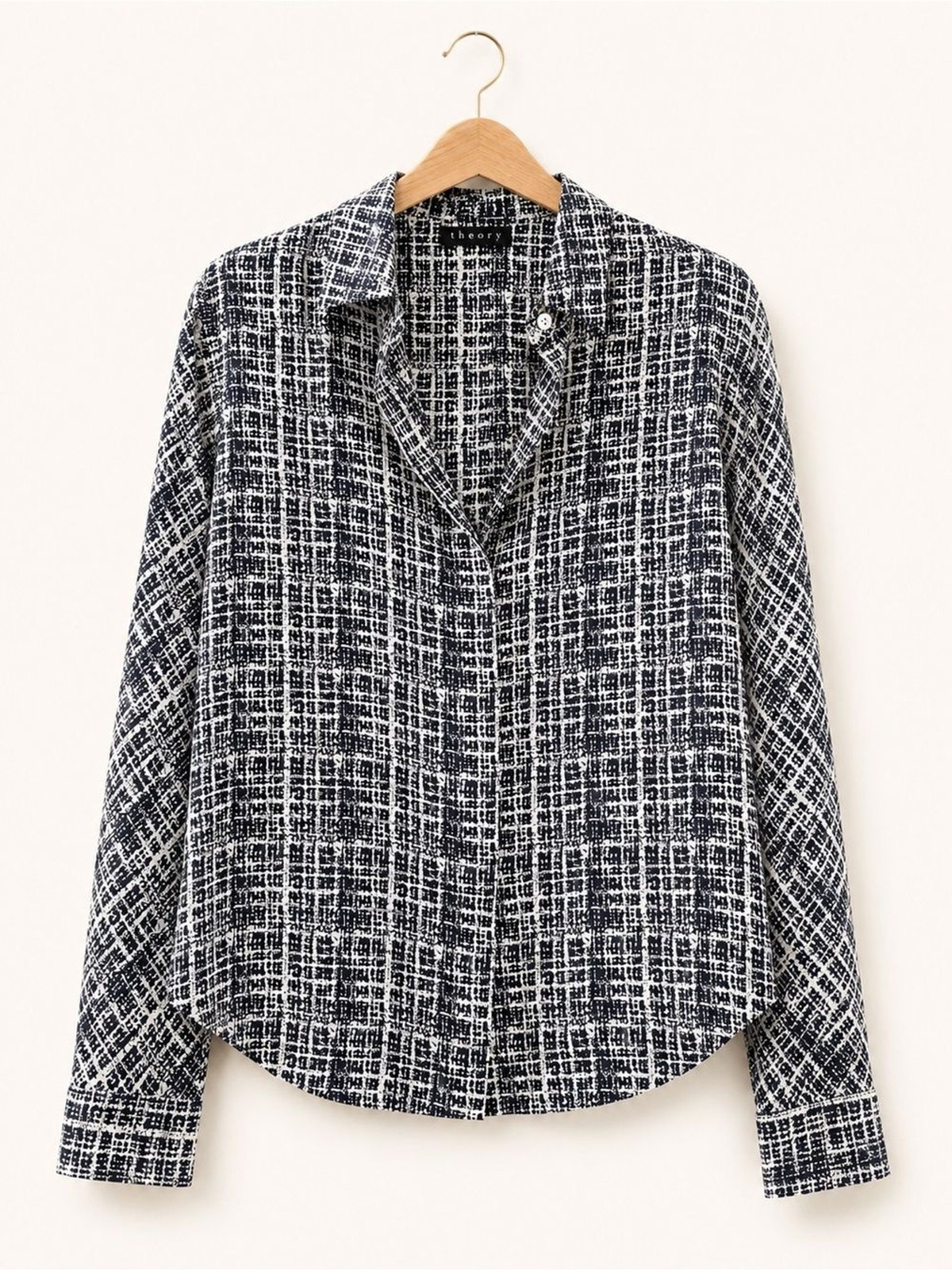 Theory Navy & Ivory Abstract Print Button Front Blouse Size S