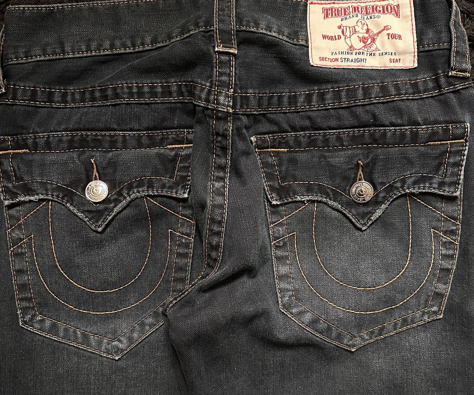 True Religion Distressed Dark Navy Blue jeans regular fit.