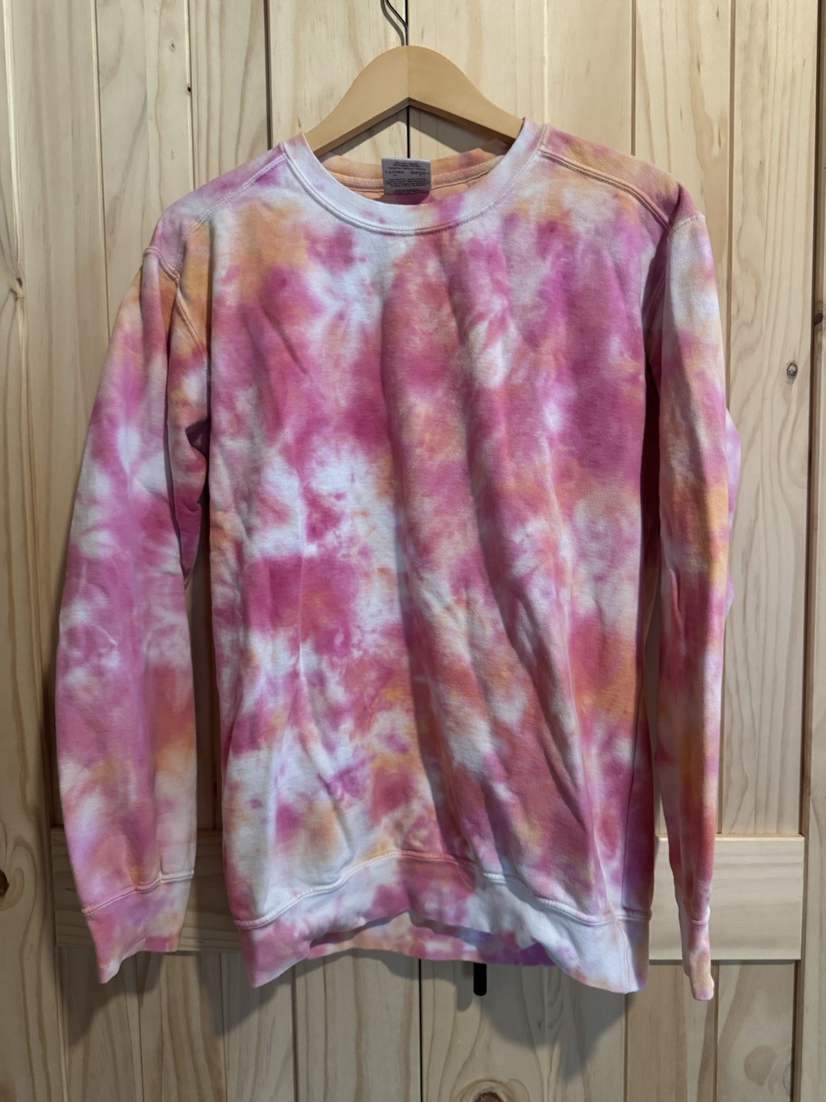 Comfort Colors Pink & Orange Tie Dye Sweatshirt, Size S, Hand Dyed