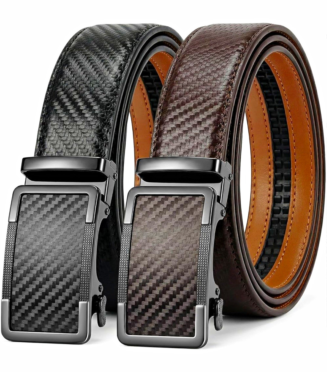 Men’s Adjustable Ratchet Dress Belt Set 1.5in Zinc Alloy Buckle Black/Brown